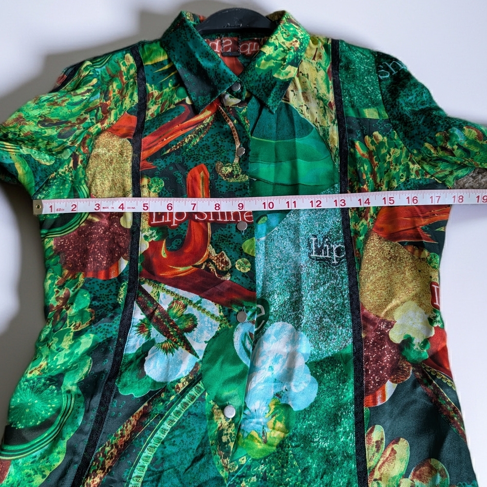 Custo Barcelona Green and Brown Printed Silk Shirt - Picture 3 of 8